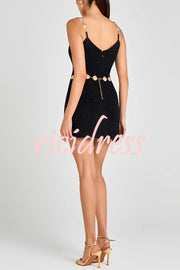 Timeless Exquisite Tweed Fabric Metal Coin Chain Detail Slip Mini Dress