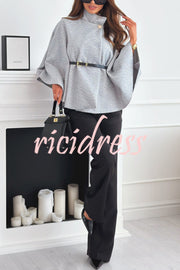 Elegant Moment Woolen Button Turtleneck Belted Oversized Cape