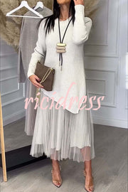 Jensine Ribbed Knit Long Sleeve Irregular Hem Loose Sweater