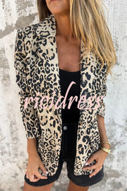 Leopard Print Lapel Long Sleeve Casual Blazer