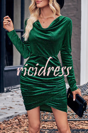 Dnoia Gold Sprinkled Solid Color Long Sleeved Mini Dress