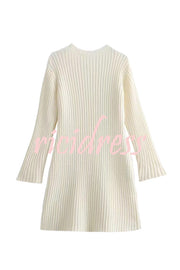 Beautiful Basic Ribbed Knit Long Slit Sleeve Flare Stretch Dress