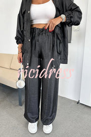 Easy on Me Metallic Fabric Elastic Waist Pocketed Wide Leg Pants