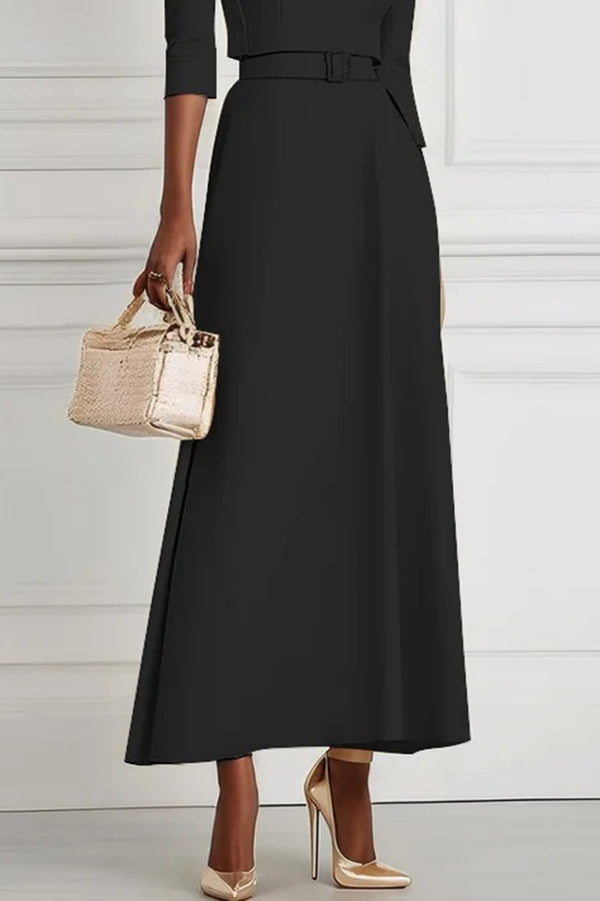Solid Color Off-the-shoulder Waist-tied Elegant Midi Dress
