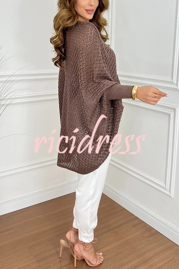 Fashion Hollow Long Sleeve Loose V-neck Knitted Sweater