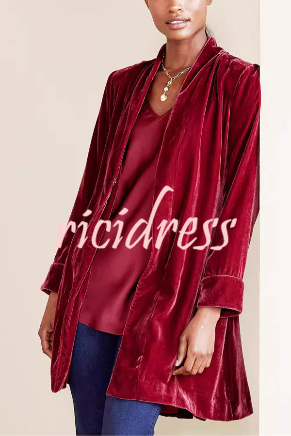 Solid Color Velvet Long-sleeved Loose Mid-length Coat