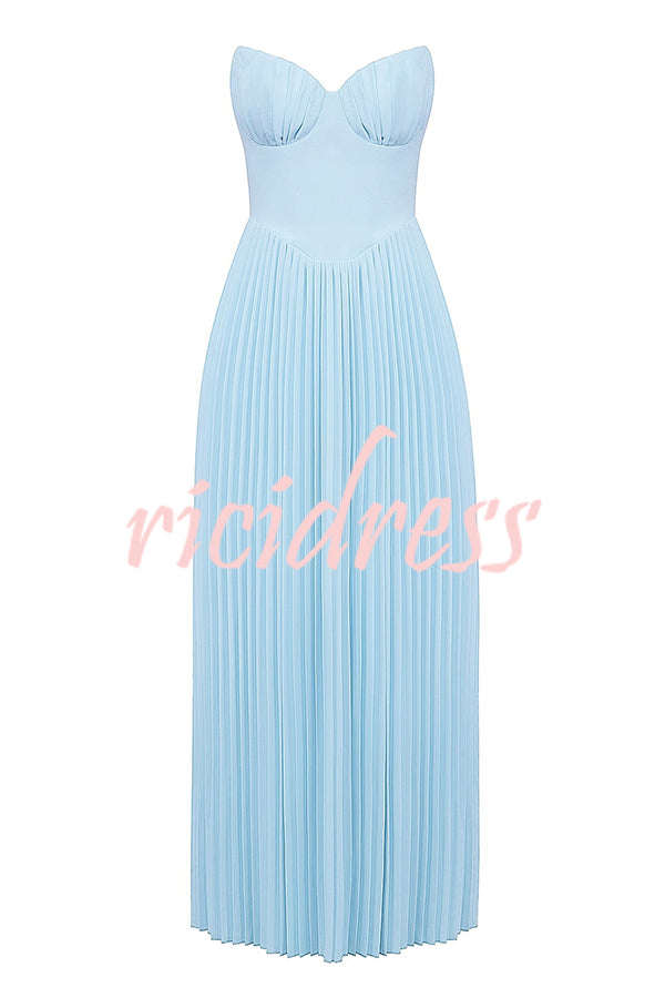 Romantic and Elegant Pleated Strapless Maxi Dress