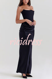 Attend The Gala Strapless Corset Satin Ruched Hip Drape Maxi Dress