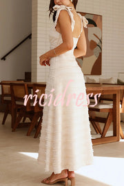 Solid Color V-neck Elegant Sling Lace Up Vacation Maxi Dress