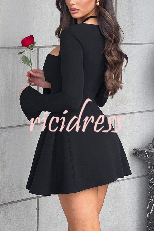 Paris Dream Sweetheart Knotted Neck Long Sleeve Stretch Mini Dress