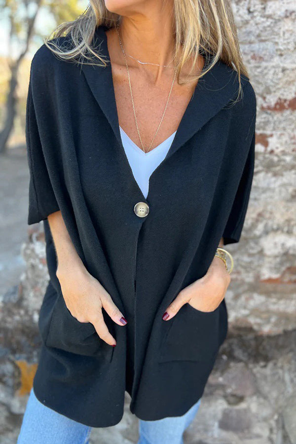 Solid Color Casual Hooded Single Button Pocket Loose Cape Jacket