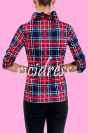 Duke of York Holiday Plaid Ruffle Stand Neck Half Sleeve Blouse