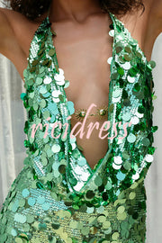 Sexy Halter Neck Sequined Open Back Mini Dress