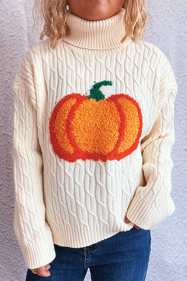 Halloween Pumpkin Knitted Turtleneck Casual Loose Sweater