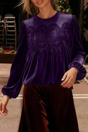 Fashionable Velvet and Lace Patchwork Loose Long-sleeved Top