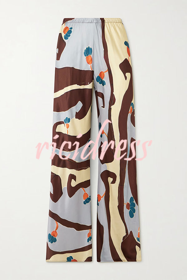 Loving Views Satin Unique Print a-line Tank and Elastic Waist Loose Pants Set