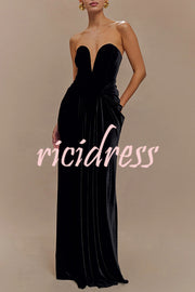 Paige Velvet Off Shoulder Side Pleated Hip Drape Maxi Dress