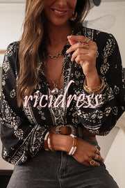 Unique Print Long-Sleeved Button-Up Elegant Shirt