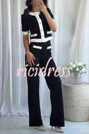 Fashion Contrast Color Stretch High Waist Casual Straight Pants