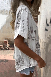 Unique Print Lapel Short Sleeve Casual Loose Shirt