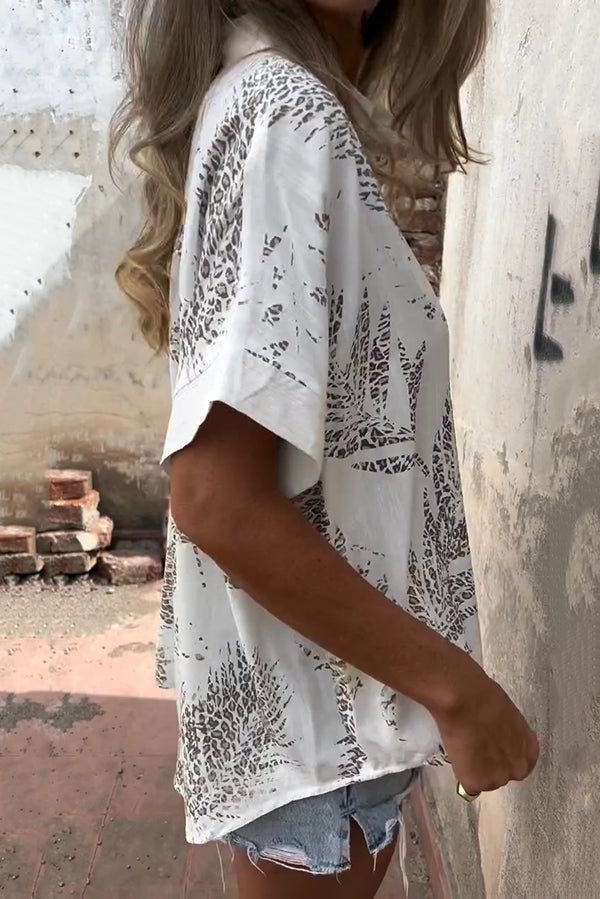 Unique Print Lapel Short Sleeve Casual Loose Shirt