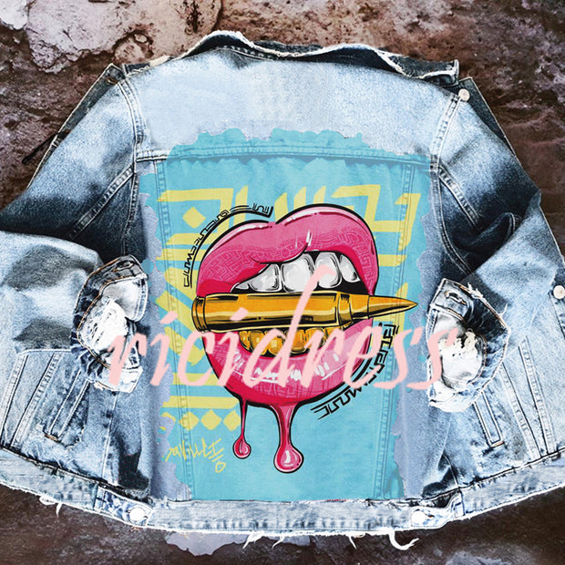 Halloween Print Long Sleeve Denim Jacket