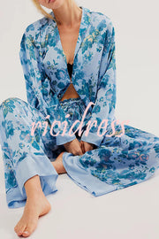 Unique Printed Lounge Long-sleeved Shirt and Elastic Waisted Baggy Pants Set