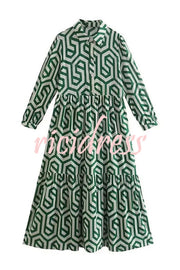 Marley Geometric Figure Print Loose Shirt Midi Dress
