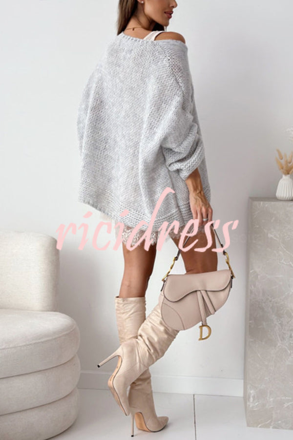 Solid Color Loose V-neck Casual Knitted Sweater
