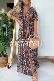 Ethnic Style Unique Print V-neck Loose Maxi Dress