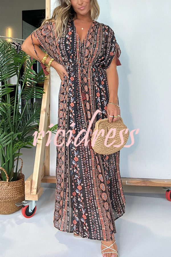 Ethnic Style Unique Print V-neck Loose Maxi Dress