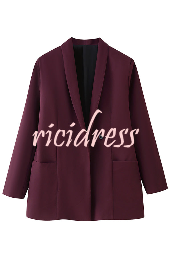 Solid Color Lapel Long Sleeve Casual Pocket Long Blazer