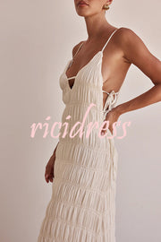 Passion and Romance Pleated Side Tie-up A-line Maxi Dress