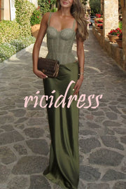 In A Fairytale Lace Satin Mid Rise Drape Maxi Skirt