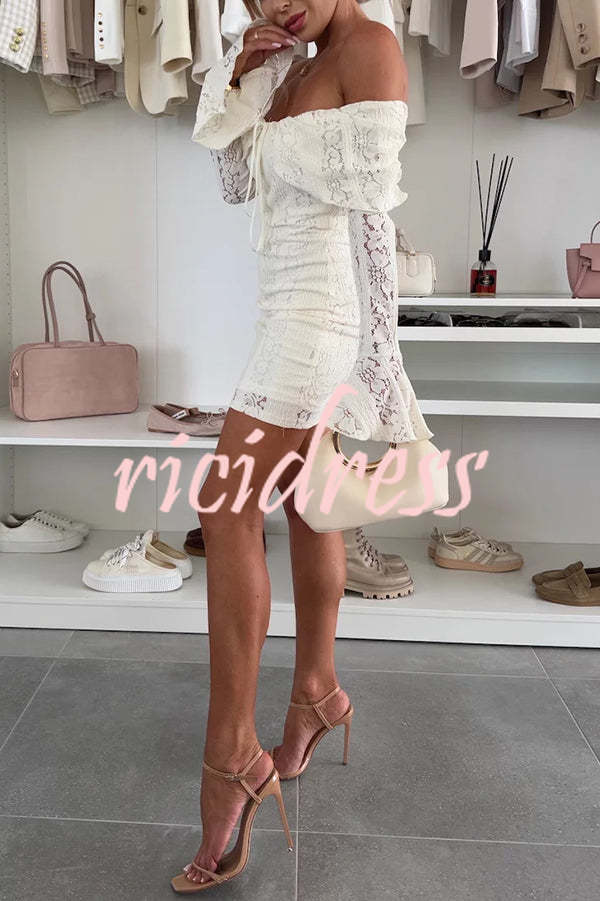 Solid Color Lace Off Shoulder Lace Sexy Slim Mini Dress