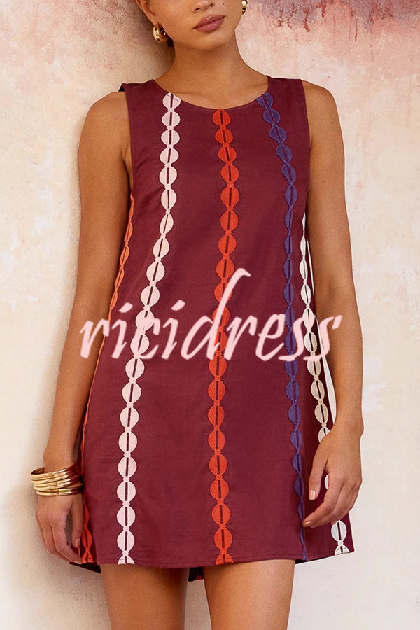 Unique Printed Round Neck Sleeveless Casual Loose Mini Dress