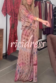 Unique Printed V-neck High-waisted Loose-fitting Holiday Maxi Dress