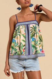 Tropical Print Casual Halter Backless Loose Top