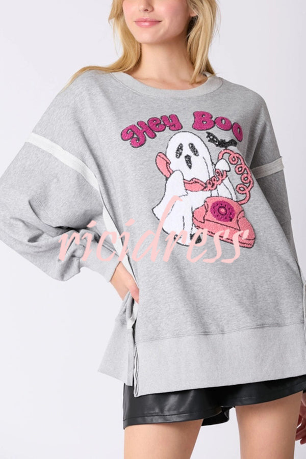 Halloween Cartoon Ghost Sequin Loose Casual Sweatshirt