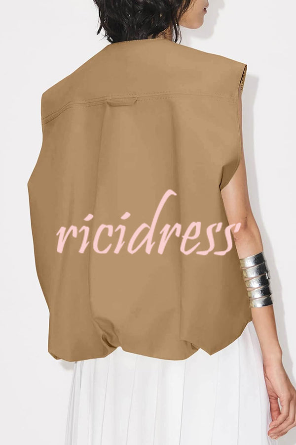Fashion Zipper Sleeveless Pocket Loose Vest Jacket