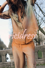 Fashionable Gradient Print Lapel Long Sleeve Casual Shirt