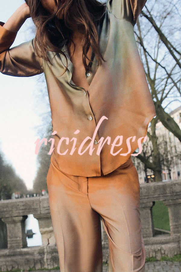 Fashionable Gradient Print Lapel Long Sleeve Casual Shirt