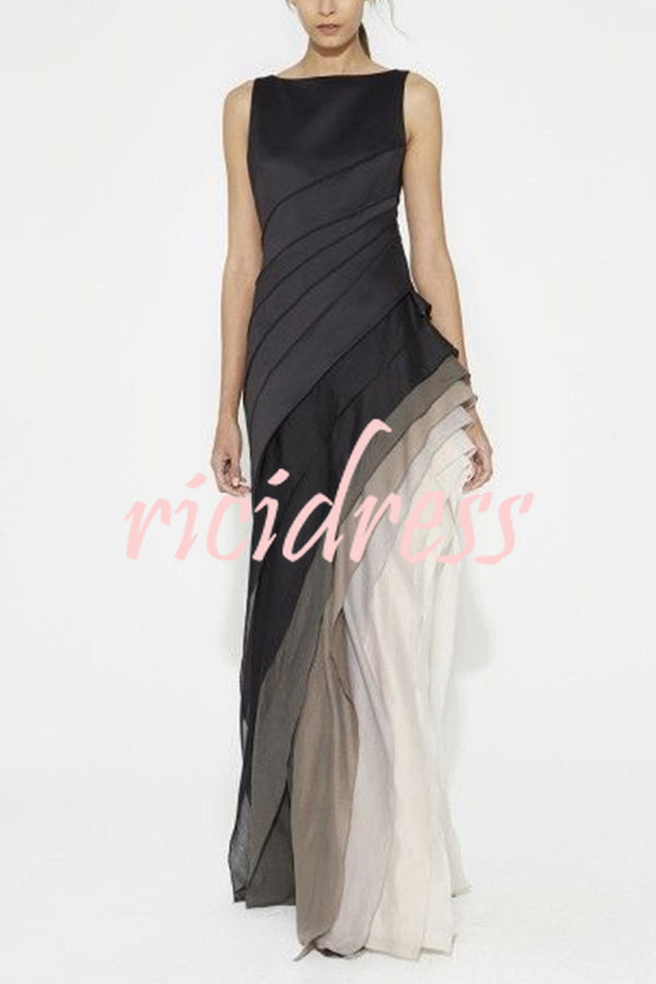 Elegant and Mysterious Tulle Gradient Cascading Design Gown Maxi Dress