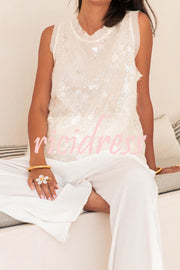 Fashionable Sequined Round Neck Sleeveless Loose Vest