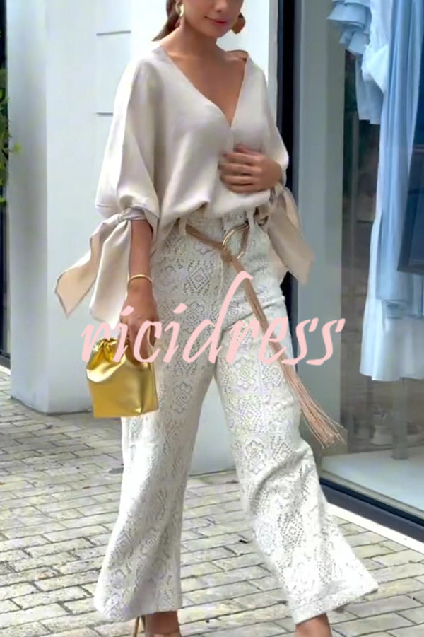 Joyful Bond Crochet Lace Mid Rise Pocketed Wide-leg Pants
