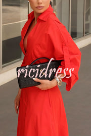 Newtown Wide Sleeve Pocketed Umbrella Hem Shirt Maxi Dress