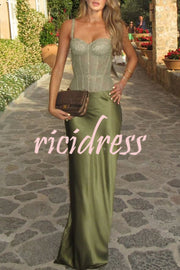 In A Fairytale Lace Satin Mid Rise Drape Maxi Skirt