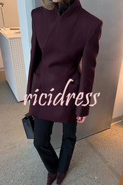 Solid Color Lapel Long Sleeve Casual Pocket Long Blazer