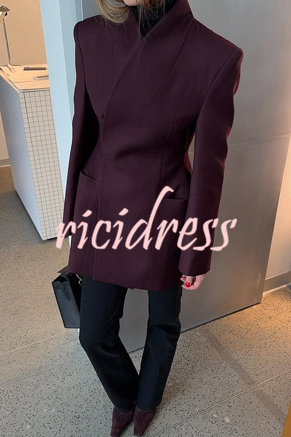 Solid Color Lapel Long Sleeve Casual Pocket Long Blazer