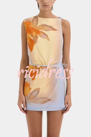 Serene Floral Print Wrap Tie-up Backless Lightweight Mini Dress